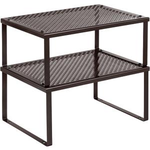 SONGMICS Spice Racks, Set of 2 Metal Cabinet Shelf Organizers, Countertop Organizers, Shelf Risers, Stackable, Expandable, Brown UKCS01BR