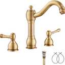 2 Handles 3 Holes Faucet Widespread Bathroom Sink Faucet Basin Tap Mixer Supply Hose Included Matching Pop Up Drain Antique Brass