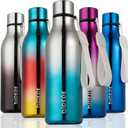 BJPKPK Insulated Water Bottles, 18 oz Stainless Steel Metal Water Bottle with Strap, BPA Free Leak Proof Thermos, Mugs, Flasks, Reusable Water Bottle for Sports & Travel, Blue Lagoon
