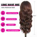 Brown Wig with Bangs Long Curly Wig for Women long Chocolate Brown Wavy Wigs skin-friendly synthetic fibersc for festival holiday Use 26IN