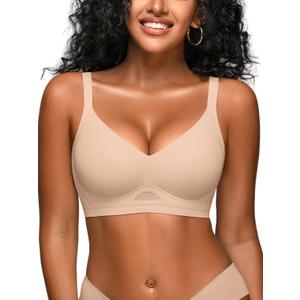 Wireless Jelly Bras for Women No Underwire - Seamless Everyday Tshirt Bralettes Supportive Bra (Beige, XL)