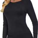 Long Sleeve T-Shirt Women Ribbed Scoop-Neck Shirts for Women Basic Trendy Lightweight Shirts for Women (X-Large, Black)