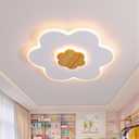 LED Ceiling Light Fixture 15.7in Dimmable Flower Shape Wooden Nursery Light with Remote for Kids Room, Bedroom, Living Room