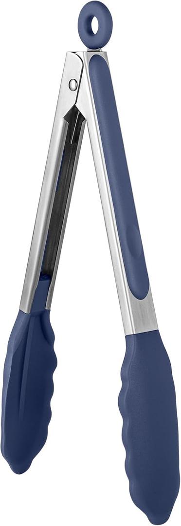 600°F Heat-Resistant Kitchen Tongs: U-Taste 9 in Silicone Cooking Tong with Firm Sealed Non-Stick Rubber Tips & Silicon Coated 18/8 Stainless Steel Handle & Smooth Lock for Serving Grill-Midnight Blue
