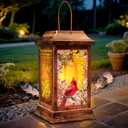 Cardinal Solar Lanterns Outdoor Hanging Lanterns, Metal Glass Garden Decor Solar Lights, Gifts for Women Mom Birthday Grandma Mothers Day, Waterproof Decorative Lantern for Outside Patio Yard