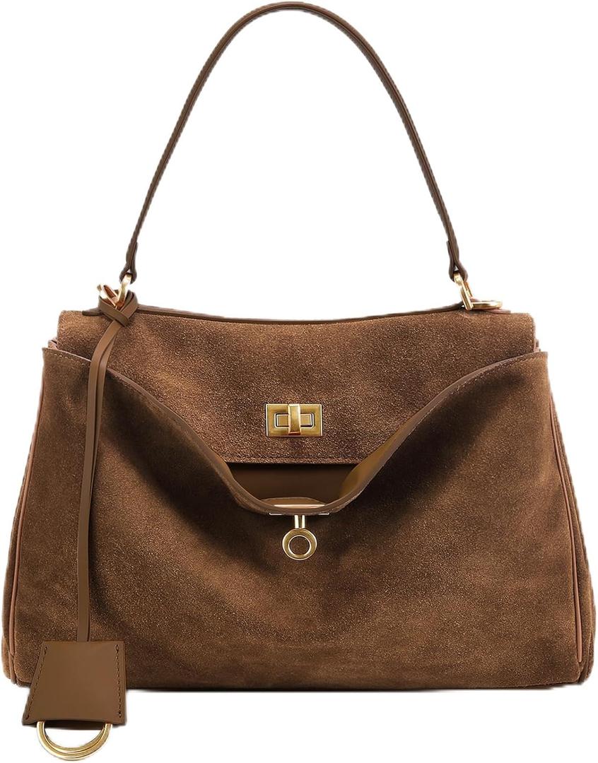 Genuine Leather Purse for Women: Suede Leather Tote Bag - Fashion Ladies Shoulder Handbag for Travel (Large)