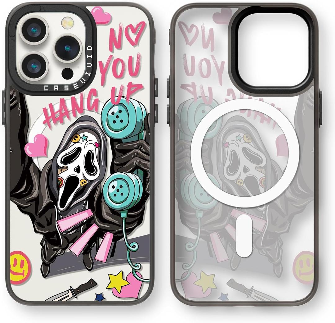 Magnetic for iPhone 15 Pro Magsafe Case Cute Aesthetic - Durable Fashion Funny Phone Case - Girly Skeleton Skull Pattern Print Cover Design for Woman Girl 6.1 inches Black