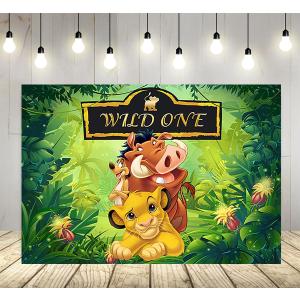 Lion King Backdrop for Birthday Party Supplies Jungle Safari Photo Backgrounds Wild One Theme Baby Shower Banner 59x38in