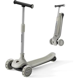 3 Wheel Scooter for Kids Ages 3-18, Up to 220 Lbs, Kids Scooter with Adjustable Lean-To-Steer Switch, Foldable, Lightweight, Wide Anti-Slip Deck, Adjustable Height Handlebar, Light-Up Wheels