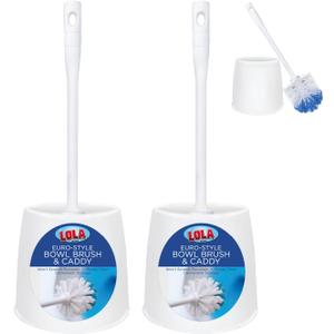 Toilet Brush and Holder Set, by LOLA, 2 Pack, Classic Version, Durable Bristles for Deep Cleaning, w/Compact Space Saving Storage Holder