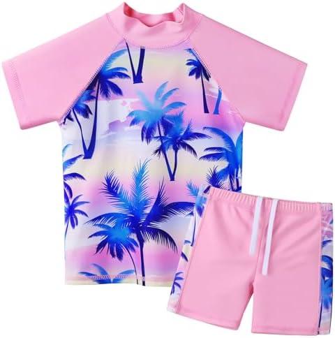 Girls Two Piece Swimsuit Floral UPF 50+ Rash Guard Set Kids Beach Swimwear 14ANS