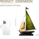 Vintage Sailboat Statue Decor for Living Room, Metal Boat Sculptures Decorations for Dining Room Office, Nautical Home Dcor Accents for Shelf Bookshelf Coffee Table TV Stand (Yellow and Green), 11.6"H x 7.6"W x 2.6"D