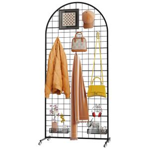 Grid Wall Panel 1PCS Display Stand 2.6' x 5.8' FT Black Gird Wall Panels Movable Retail Display Racks Floorstanding Grid Wall Heavy Duty with Wheel for Art Craft Photo Display Fair Trade Show