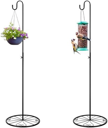 Blulu 2 Pack Adjustable Black Iron Shepherds Hook 34"-55" Shepherds Hook Metal Hummingbird Feeder for Wedding Event and Home Decor Garden Outdoor Plants Lantern Mason Jar Wind Chimes Wedding
