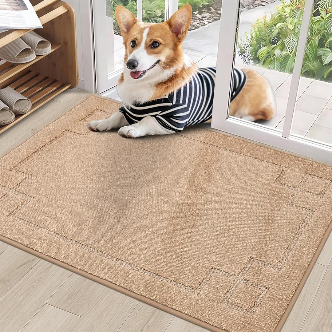 BEQHAUSE Door Mat 24" x 36", Non-Slip Door Mats Indoor Entryway Rugs Washable Low-Profile Absorbent and Stain Resist Floor Mats, Dog Door Mat for Front Back Door, Muddy Wet Shoes & Paws, Beige
