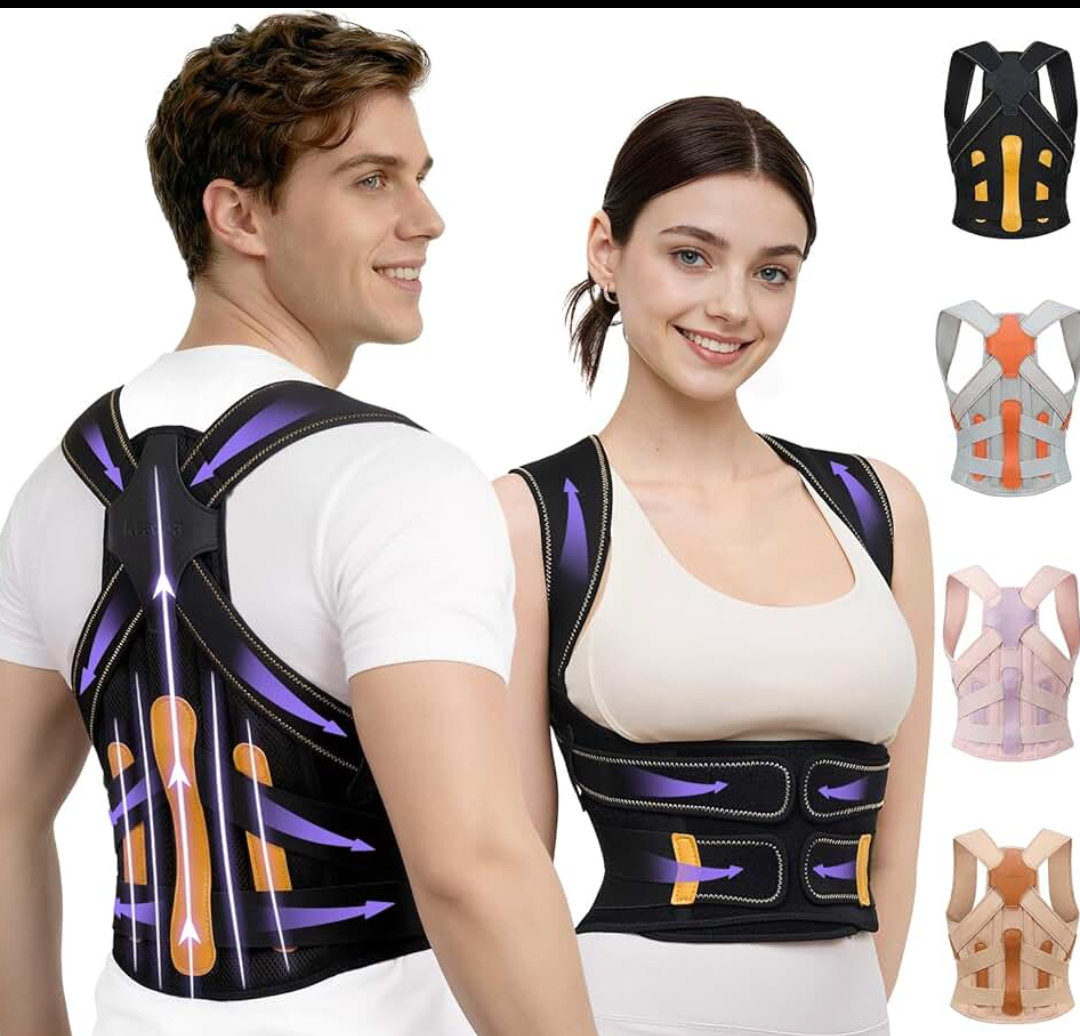 Posture Corrector for Women and Men, 5 Full Back Support Brace Rods, FSA&HSA Eligible, Adjustable Shoulder Straightener, Improving Hunchback Posture, Upper and Lower Back, Neck Pain Relief, Large