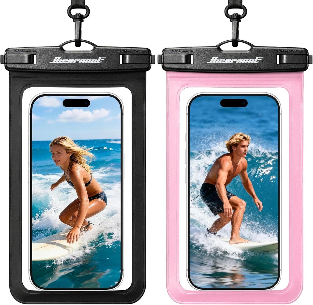 Hiearcool Universal Waterproof Case, Waterproof Phone Pouch Compatible for iPhone 17 16 15 14 13 Pro Max XS Plus Samsung Galaxy S22 Cellphone Up to 8.9", IPX8 Cellphone Beach Bag for Travel - 2 Pack
