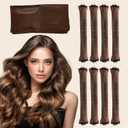 9PCS Heatless Hair Curler Velvet, Heatless Curls Overnight Hair Curlers to Sleep in, Overnight Rods Heatless Curls, Gentle Styling Tools Fit for All Hair Types-Brown