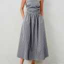 Dsewpaur Women Striped Strapless Maxi Dress Summer Casual Sleeveless Flowy Tube Long Dress with Pocket