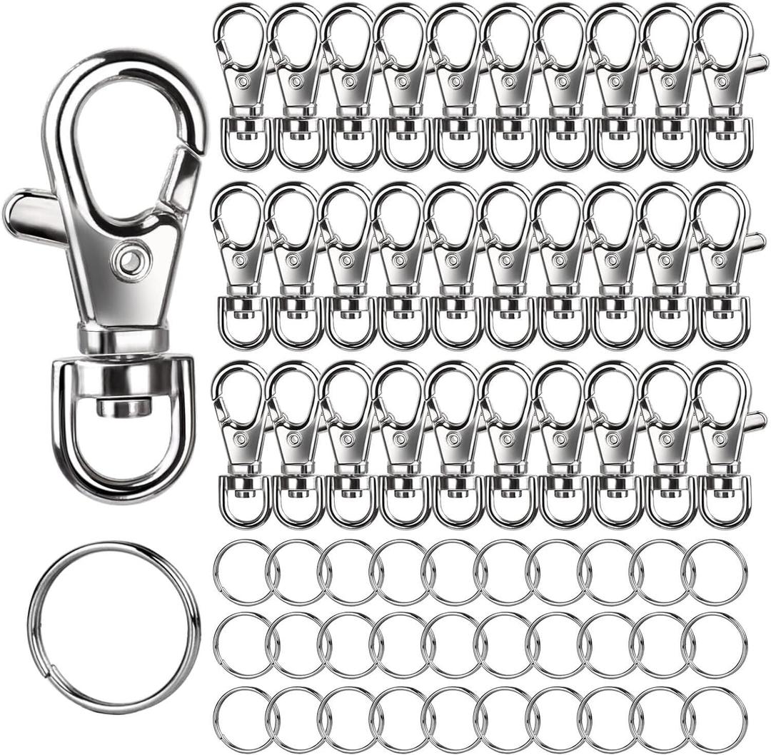 LEOBRO 60PCS Lobster Claw Clasps and Key Rings, 30PCS Keychains Clips and 30PCS Key Chain Ring, Keychain Making kit for Key Chain, Jewelry Making, Art Crafts, Silver