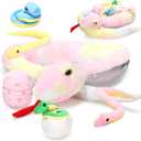 Leitee Giant Snake Stuffed Animal 63 Inch Large Mommy with 4 Babies, 2 Eggs, Realistic Stuffed Snake with Babies for Kids Christmas Halloween Favors Prank Props Gifts(Cute Style)