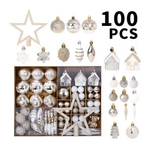 100 Pcs Christmas Ornaments Set, Shatterproof Christmas Tree Ornaments with Hanging Balls & Star, for Wedding, Anniversary, Xmas Eve, Champagne