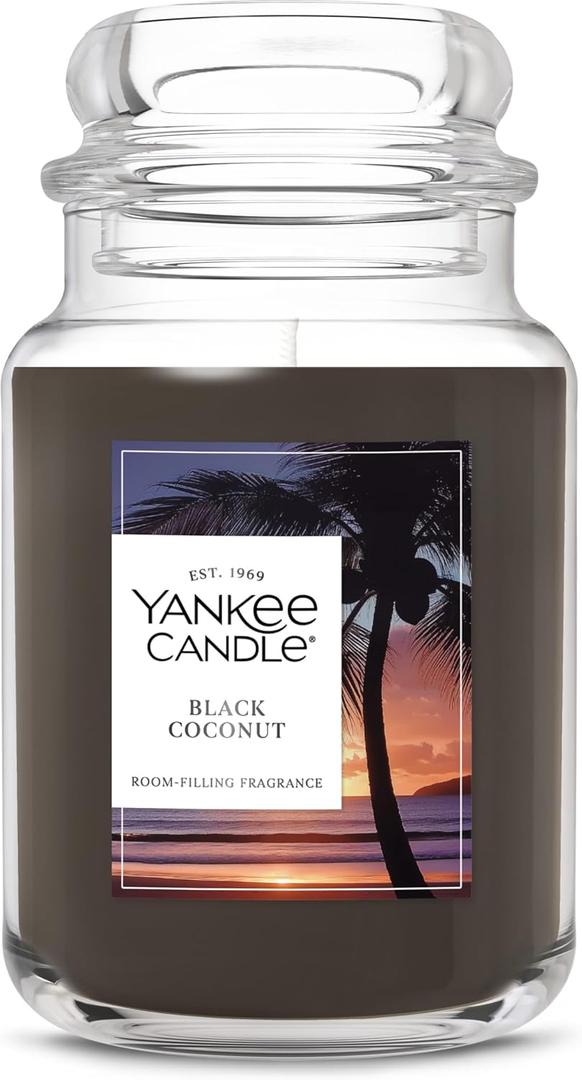 Yankee Candle Black Coconut, Scented Candle, 22oz Large Jar with up to 150 Hour Burn Time, Giftable