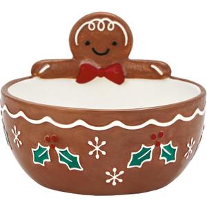 Bico Traditional Gingerbread Man Ceramic Candy Bowl, 17oz  Hand-Painted Holiday Treat Bowl, Christmas Decorative Dish for Candy, Jam, or Sauce  Microwave & Dishwasher Safe
