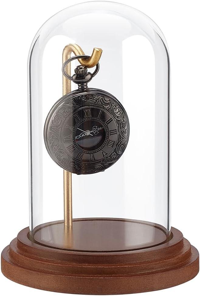 PH PandaHall Pocket Watch Glass Display Dome with Hook 5.7"x4" Watch Display Jar Decorative Watch Case with Base Plants Dome Showcase for Father's Day Pocket Watches Medals Collectibles Ornament
