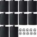 10pcs Flask for for Men, Matte Black Stainless Steel Leakproof and Funnel, with Never-Lose Metal Cap, Drinking Flasks for Wedding Party Gift Outdoor Activities (8oz)
