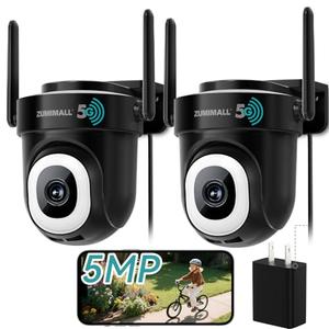 ZUMIMALL 2K 3MP Wired Outdoor Camera, 2.4G/5G WiFi Security Camera, 24/7 Recording, AI Motion Detection, Cloud & SD Card Storage, 2-Way Audio, 360° PTZ Auto Tracking, Work with Alexa - 2-Pack (Black)