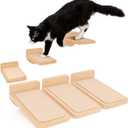 INICIO Cat Wall Stairs, Natural Wood - Set of 3 Wall Steps for Cats to Climb with Fixtures, 9.3"x4.7" - Floating Steps for Climbing or Playing - for Kittens and Adult Cats