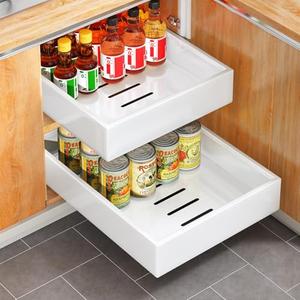 Pull Out Cabinet Organizer with Nano Adhesive, Heavy Duty Full-Extension Slide-Out Drawer for Kitchen Cabinet Organizers and Storage, No Drill Roll out Pantry Shelf, 11.8"W x 16.9"D x 3.1"H , White