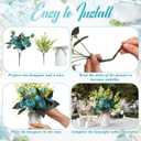 6 Sets Artificial Peonies Flowers, 6 Artificial Peony with Vase 6 Faux Eucalyptus, Faux Silk Peony Bouquet Spring Flowers for Decoration Wedding Party Home Dining (Teal)