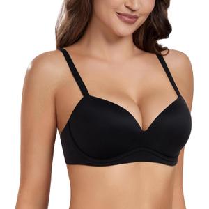 HACI Women's Push Up Bra Wirefree Padded Plunge Everyday T-Shirt Comfortable Seamless(Black, 34B)