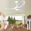 42" Solid Wood Ceiling Fan with Lights,Quiet Operation and High Airflow, 3 CCT Dimmable,Outdoor Ceiling Fan for Living Room,Bedroom(Whtie+White)