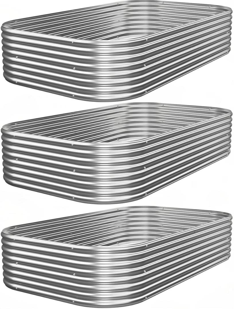 3 PCS 4x2ft Galvanized Raised Garden Bed Outdoor, Metal Garden Bed for Vegetables, Above Ground Garden Box for Flower, Steel Raised Beds for Gardening