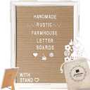 Cappuccino Felt Letter Board Back to School Sign with Rustic Wood White Frame - Farmhouse Letter Board Sign with Stand - Baby Announcement 12x16 Felt Board Changeable Message Board with 350 Letter Set