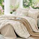 MUXHOMO Beige Bed in a Bag Queen 7 Pieces, Queen Comforter Set Reversible Botanical Flowers Design, Ultra Soft & Breathable Bedding Sets with Comforter, Sheets, Pillowcases & Shams