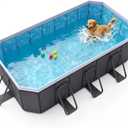 114.2" Foldable Dog Pool & Bath Tub for Large Dogs, Non-Inflatable Hard-Sided Pet Pool, Large Dog Bathing Tub with Reinforced Frame, Filter Port & Easy Drain, Grey