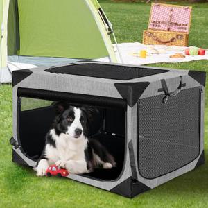 Dog Crate 30x21x21 Inch for Large or Medium Dogs, Portable and Foldable Design Perfect for Travel or Home Use, Dog Kennel with 3-Door (Light Grey)