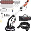 VEVOR Drywall Sander, 1010W Electric Drywall Sander, Popcorn Ceiling Removal Tool with 7 Variable Speed 1000-2200 RPM, Double-Deck LED Light, Foldable & Extendable Handle, 15 Sanding Discs, Dust Hose