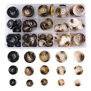 110-Piece Resin Sewing Buttons Set, 4-Hole Round Buttons, 15mm/ 20mm/ 25mm, 5 Colors for Blazers and Coats Brown/ Black 3 Packs