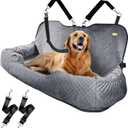 Large Dog Car Back Seat for 100lbs Dogs Pet Bed Car Seat Fully Detachable Washable Travel Safety with Storage Pocket Grey