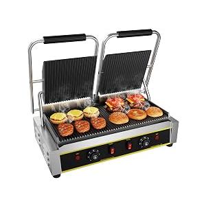 Commercial Panini Press Grill, 3600W Electric Sandwich Panini Maker | 19.5"×9" Large Grill with Temperature Control 122-572℉, Double Non-Stick Full Grooved Plates for Hamburger Steak Bacon