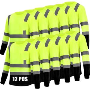 Hi Vis Long Sleeve Reflective T Shirts Safety Work Shirts Black Bottom Fast Dry for Men 12PCS (Yellow, XL)