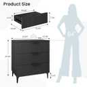 25.6" W Black Fluted Nightstand with 3 Drawer, Modern Wood Night Stands | Bedside Table for Bedroom King/Queen Bed, End Table with Robot-friendly Legs for Living Room,Entry, 25.6" W x 13.78" D x 29.53" H