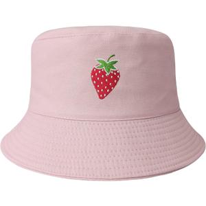 Hepandy Embroidered Bucket Hats for Men Women Girl (One Size, Strawberry (Pink))
