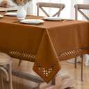 MIULEE Brown Thick Polyester Linen Rectangle Tablecloth with Decorative Cutouts Waterproof Stain Resistant Table Cloth Spring Boho Farmhouse Table Cover for Dining Party Wedding, 120 x 55 inch