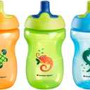 Tommee Tippee Sportee Water Bottle, for 12m+, 10oz, Pack of 3 Non-Spill Sippy Cups for Toddlers, Orange, Green and Blue, with Bite-Resistant Spout, Easy-Hold and BPA Free (Small)